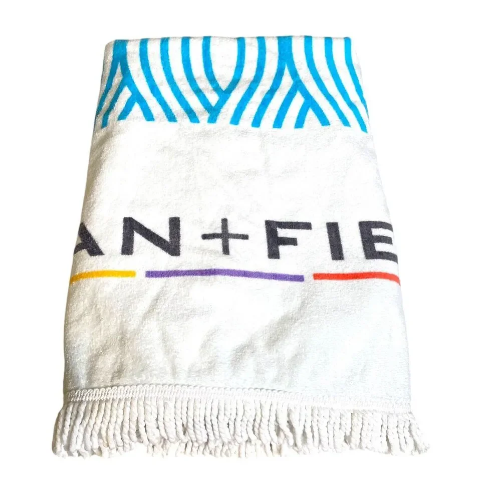Rodan + Fields Lot Of 2 Blue Wave Beach Towels With Logo Fringe